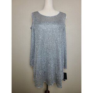 Alfani Womens Top Blouse Shirt Long Sleeves Silver Sequin Sweater Size XL A489